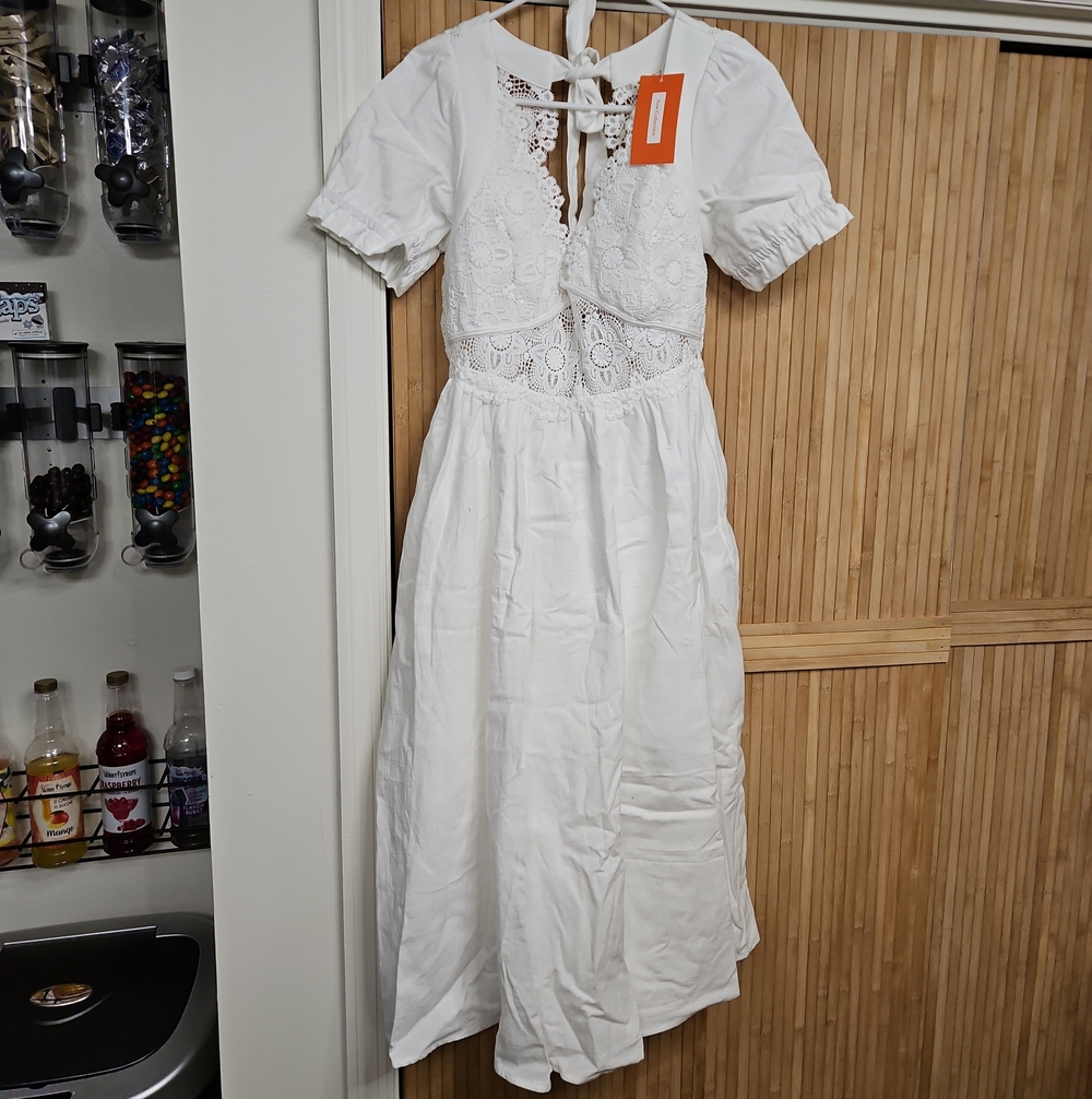 Women's Lace Cocktail Dress Short Sleeve Open Back Semi Elegant Formal A Line